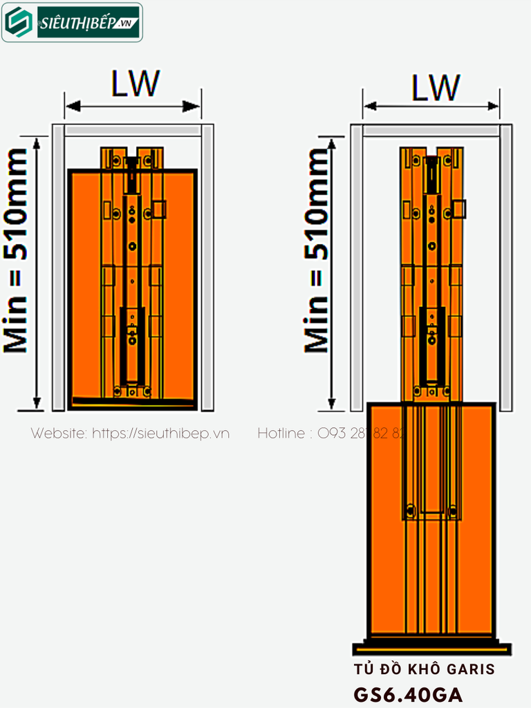 Tủ đồ khô Garis MS6.40GA / MS6.45GA / MS6.60GA (6 Tầng, khay nhôm, cánh kéo / cánh mở)