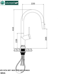 Vòi rửa bát Konox NEVA (Inox rút dây nóng lạnh)