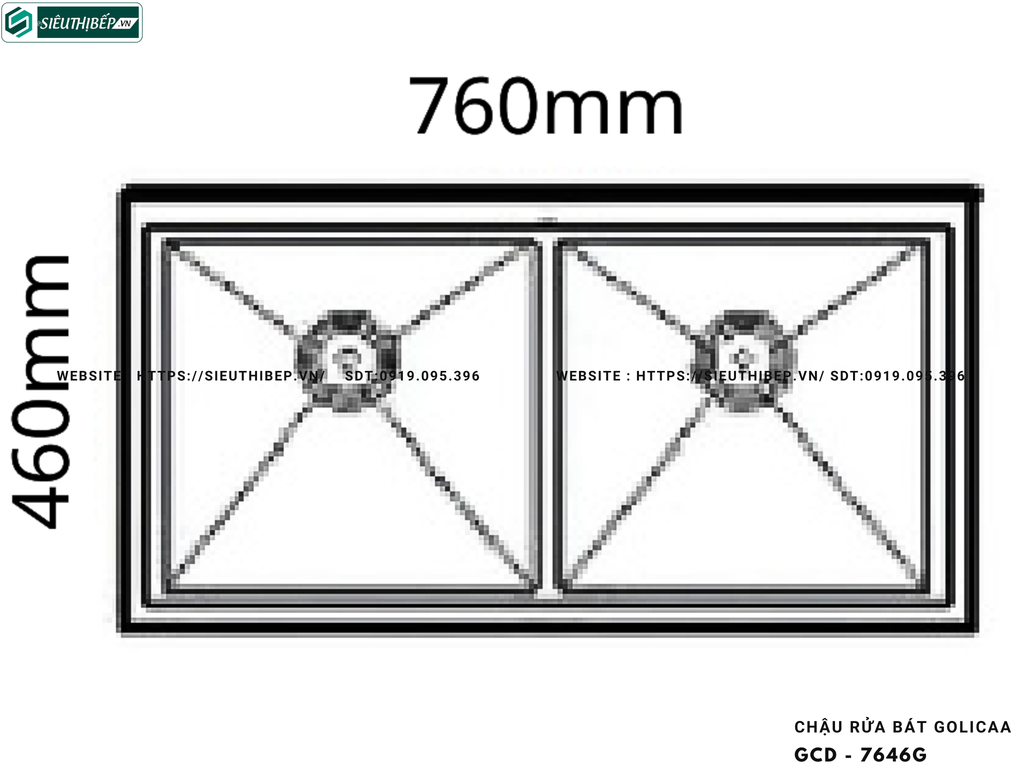 Chậu rửa bát Golicaa GCD - 7646G (Chậu đá - 2 Hộc)