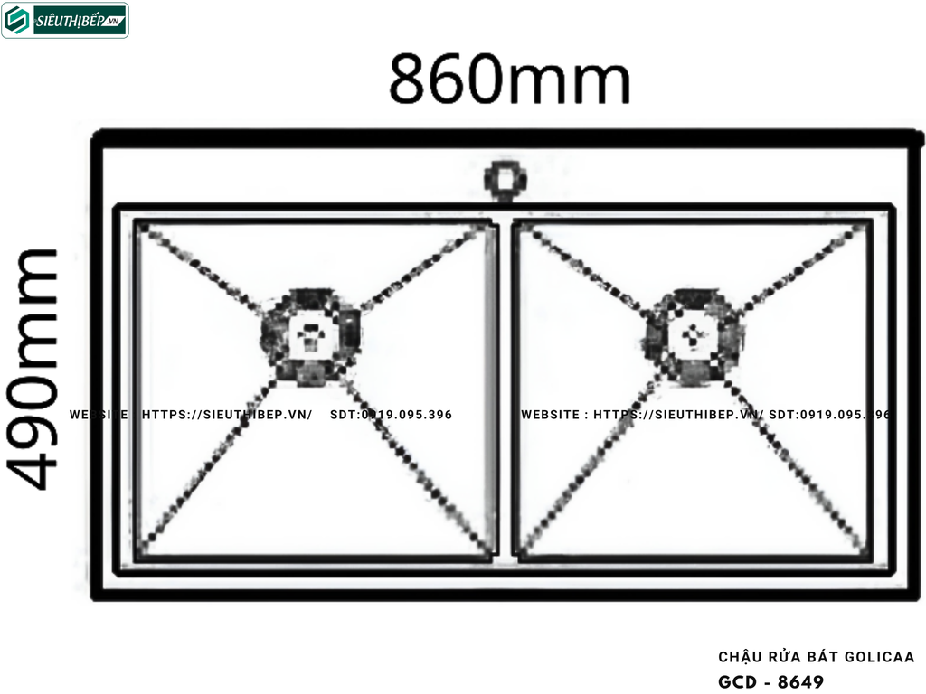 Chậu rửa bát Golicaa GCD - 8649 (Chậu đá - 2 Hộc Đều)