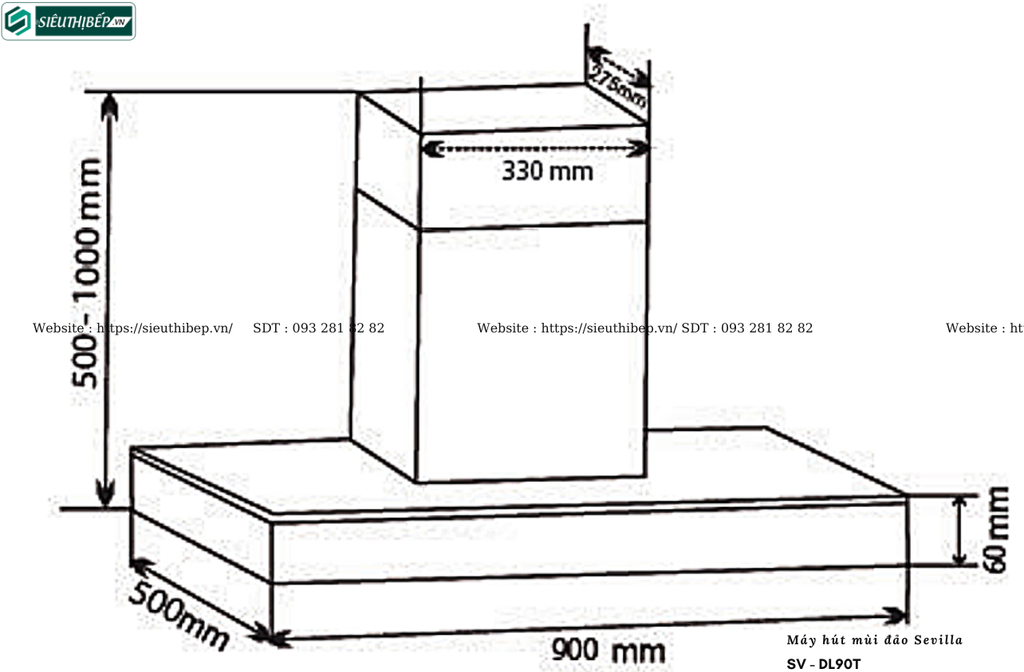 Máy hút mùi đảo Sevilla SV - DL90T (Treo độc lập)