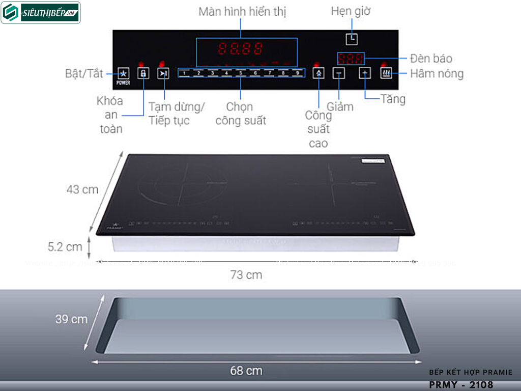 Bếp kết hợp Pramie PRMY - 2108 (Từ kết hợp điện - Made in Malaysia)