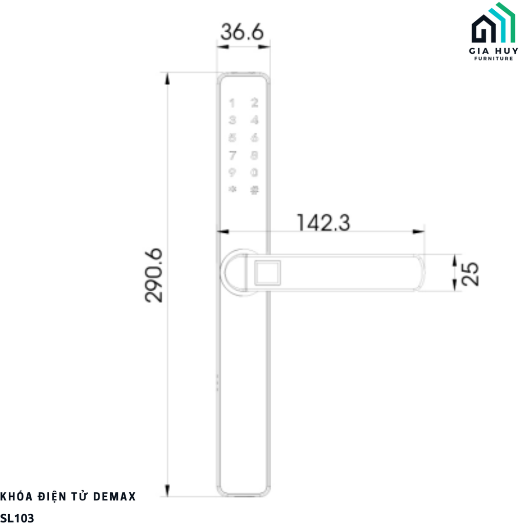 Khóa điện tử Demax SL103 (Dành cho cửa nhôm, sắt, inox, cửa nhựa)