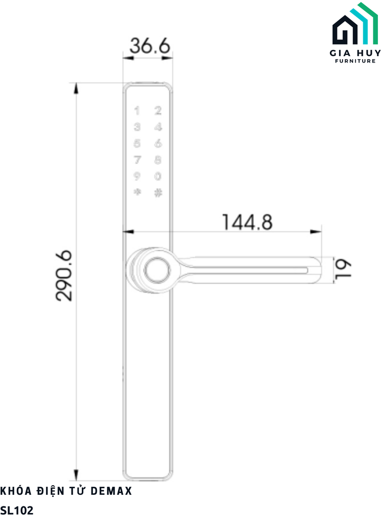 Khóa điện tử Demax SL102 (Dành cho cửa nhôm, sắt, inox, cửa nhựa)