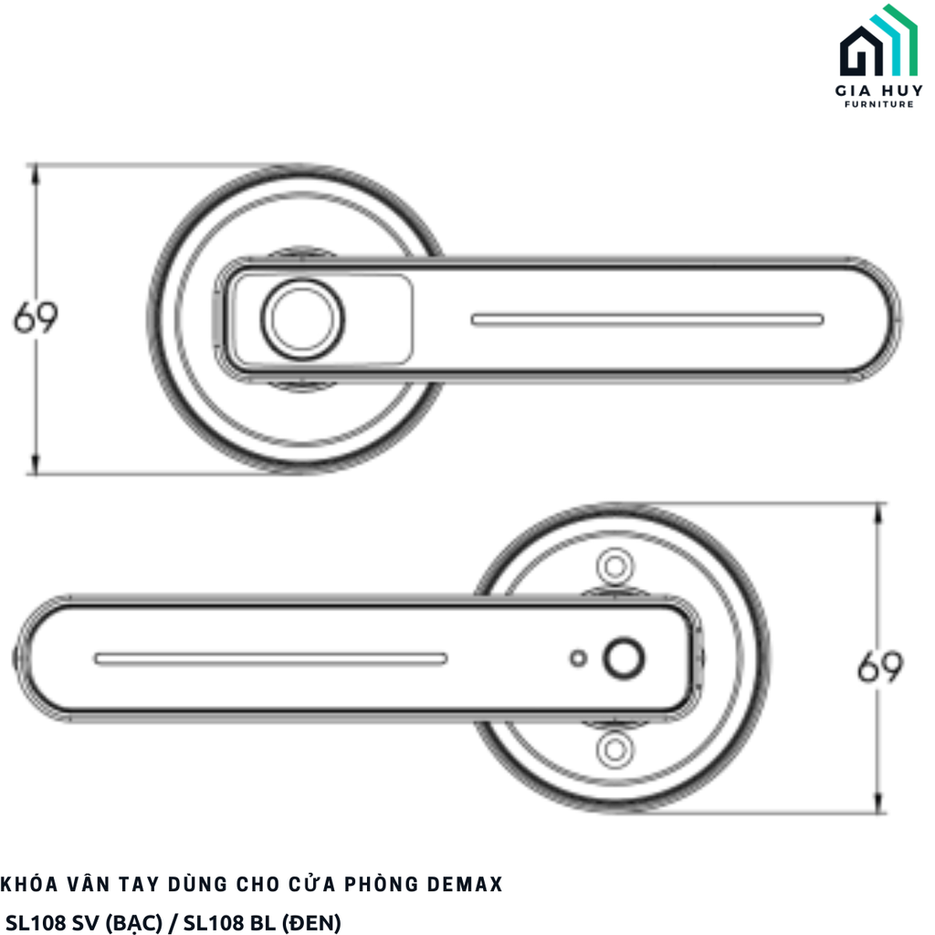 Khóa vân tay Demax SL108 SV / SL108 BL (Dùng cho cửa phòng - Mở khóa bằng Bluetooth thông minh)