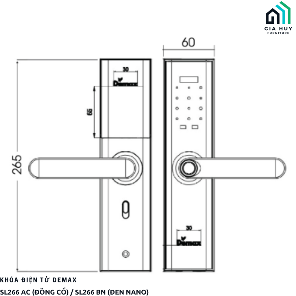 Khóa điện tử Demax SL266 AC (Đồng Cổ) / SL266 BN (Đen Nano) mở khóa bằng WIFI APP thông minh