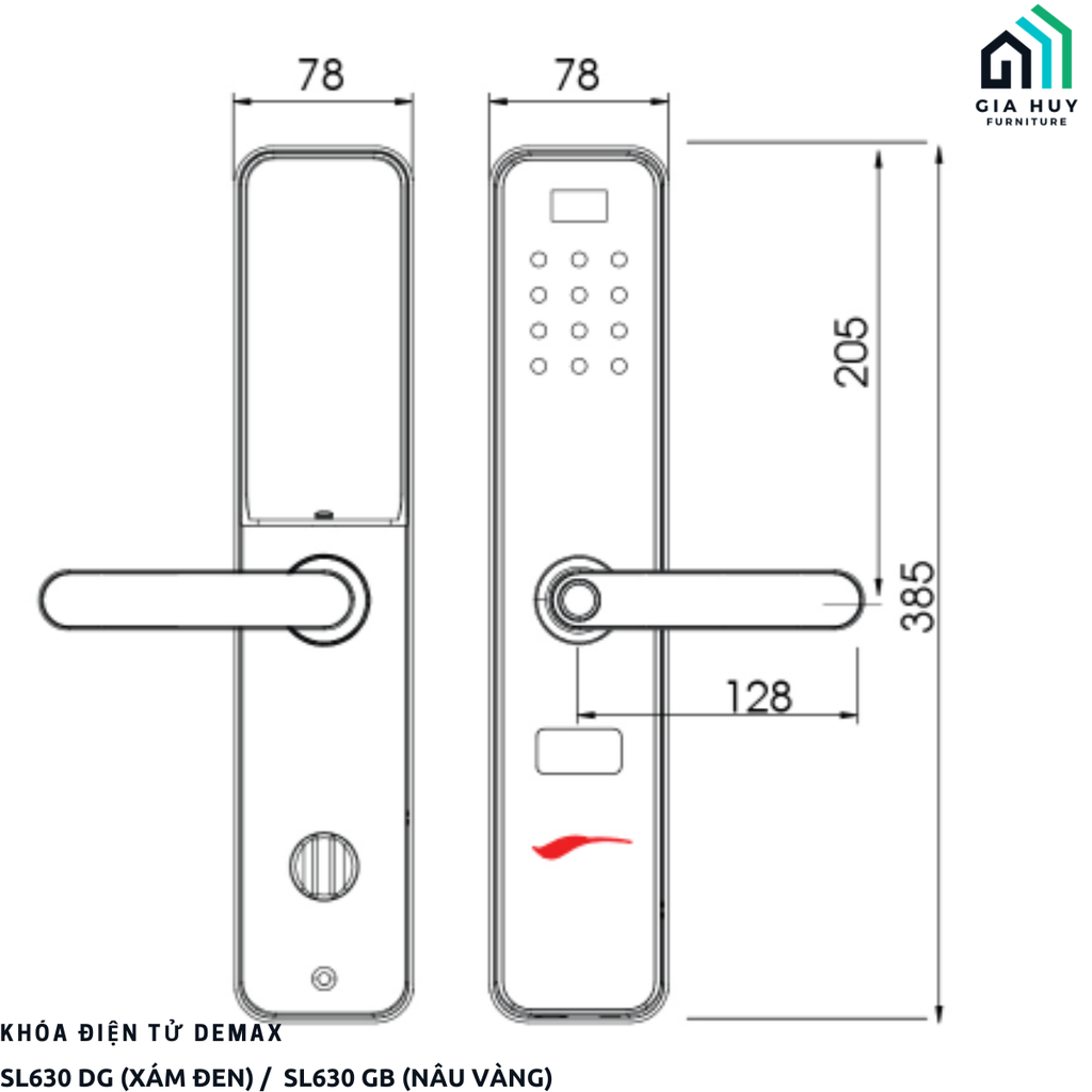 Khóa điện tử Demax SL630 DG (Xám Đen) /  SL630 GB (Nâu Vàng) mở khóa bằng WIFI APP thông minh