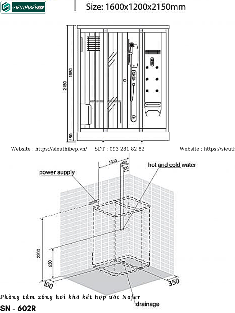 Phòng tắm xông hơi khô kết hợp ướt Nofer SN - 602R (Công nghệ Châu Âu)