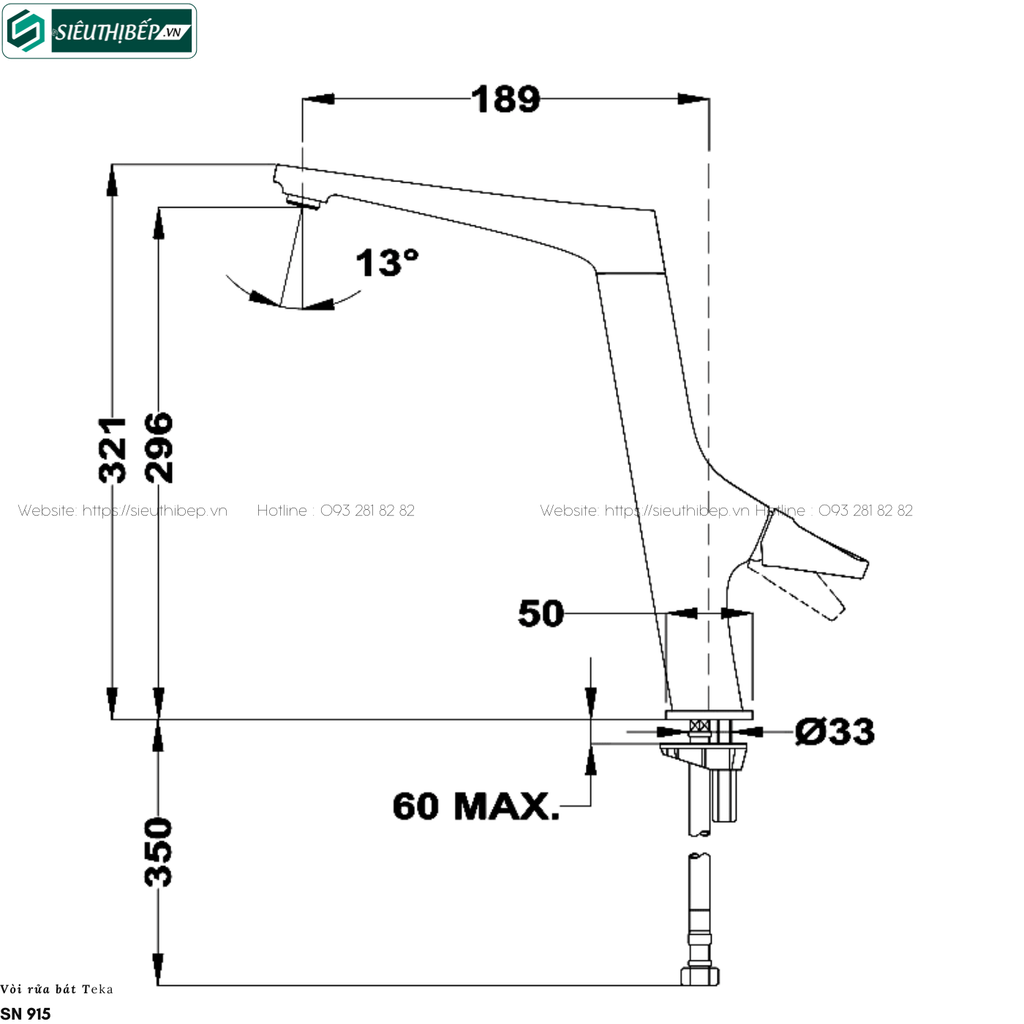 Vòi rửa bát Teka SN 915 (Mạ Chrome - Nóng lạnh)