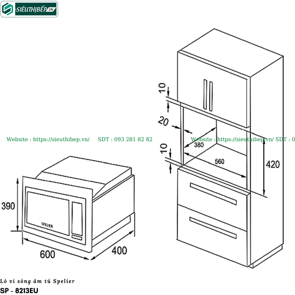 Lò kết hợp Spelier SP - 8213EU (Lò vi sóng kết hợp nướng -25 Lít)