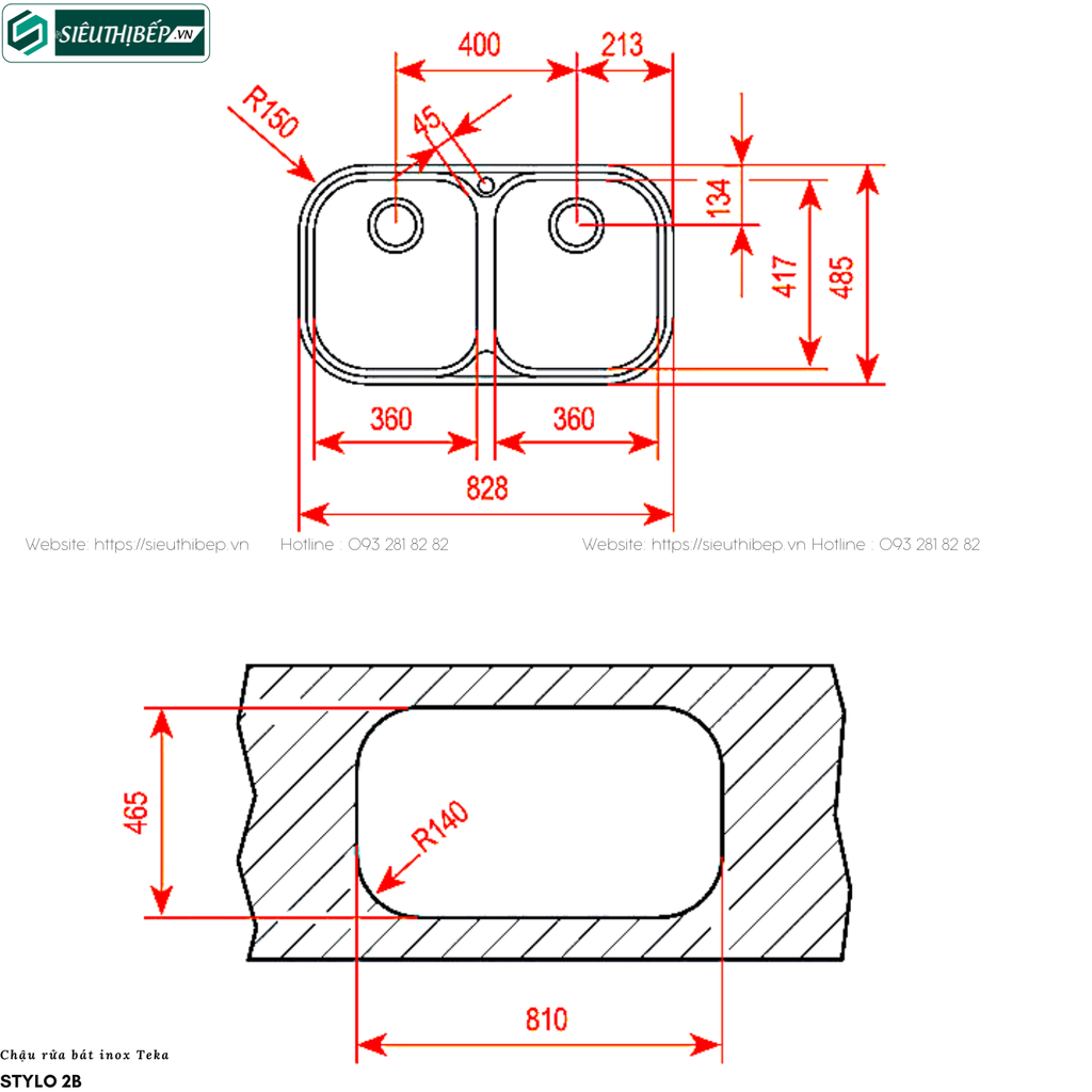 Chậu rửa bát Teka STYLO 2B (Inox 2 hộc rửa - Made in Spain)