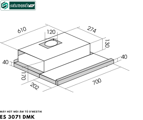 Máy hút mùi D'mestik ES 3071 DMK (Màu bạc / Đen - Âm tủ)