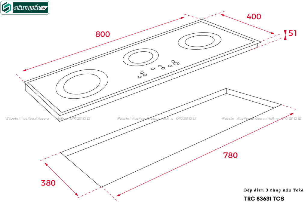 Bếp điện Teka TRC 83631 TCS (3 vùng nấu - Made in Turkey)