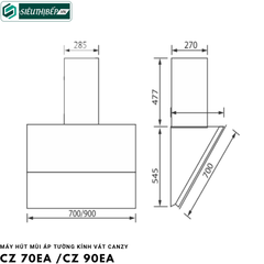 Máy hút mùi Canzy CZ 70EA /CZ 90EA (Áp tường - kính vát)