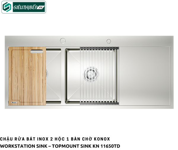 Chậu rửa bát Konox KN 11650TD - R / L (Inox 2 hộc 1 bàn chờ)