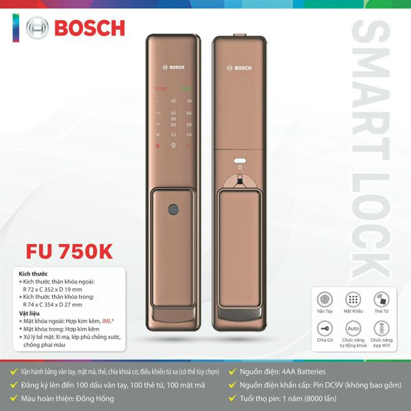 Khóa điện tử Bosch FU 750K / FU 750BK (Mở khóa bằng APP Wifi thông minh)