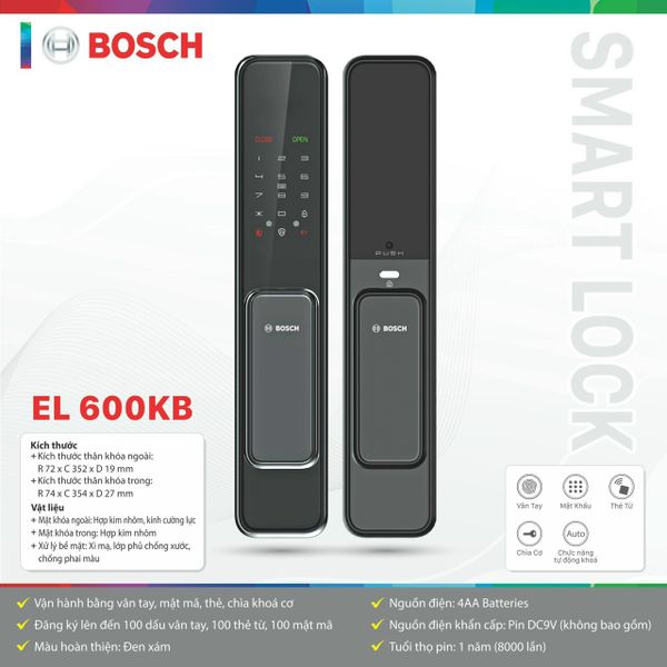 Khóa điện tử Bosch EL 600KB / EL 600KG (Mở khóa bằng APP Wifi thông minh)