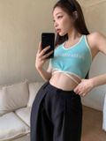  Áo Len Nữ Xonxen QC Crop Cổ Yếm In Chữ Mã 50072 