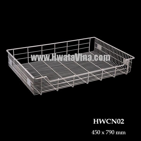 Rổ inox chữ nhật trơn (không khay hứng nước) Hwata - HWCN02