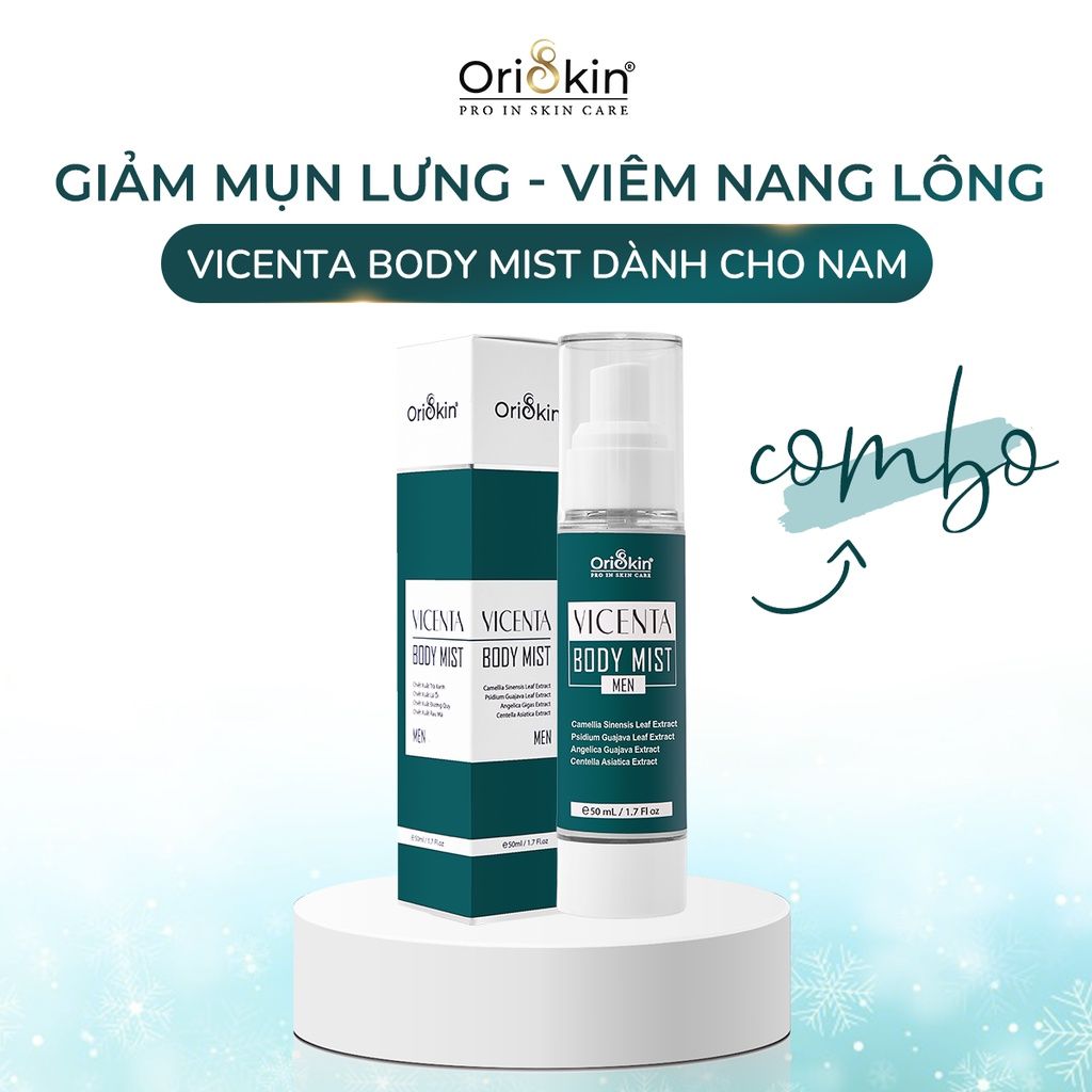 Xịt Mụn Lưng , Giảm Mụn Sưng , Mụn Viêm , Mụn Trứng Cá , Giảm Viêm Nang Lông Nam Giới Oriskin Vicenta Body Mist 100ml