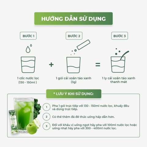 Nước Uống Detox Cải Xoăn Táo Xanh OhNatural  ( hộp 20 gói  3g )