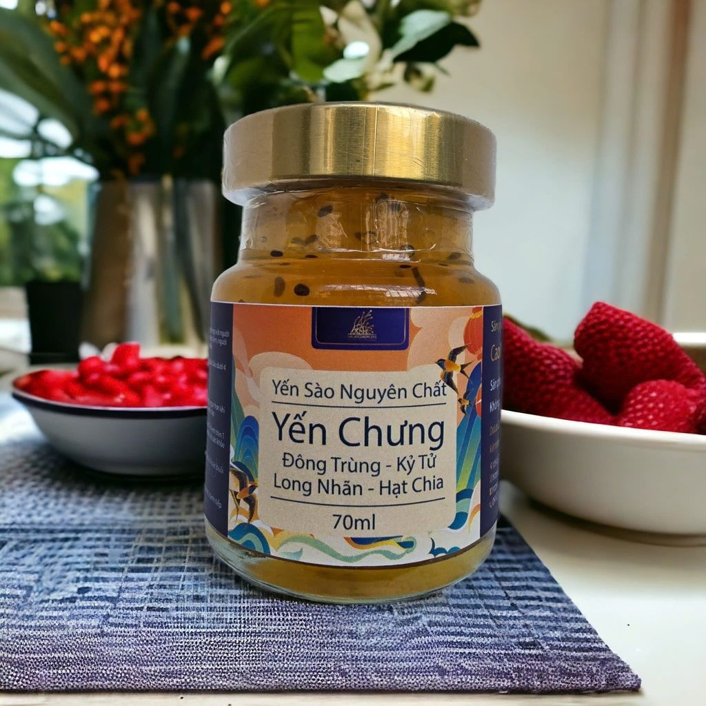 Yến sào chưng tứ vị, đông trùng hạ thảo, kỷ tử đỏ, long nhãn, hạt chia - Dalat Cordyceps