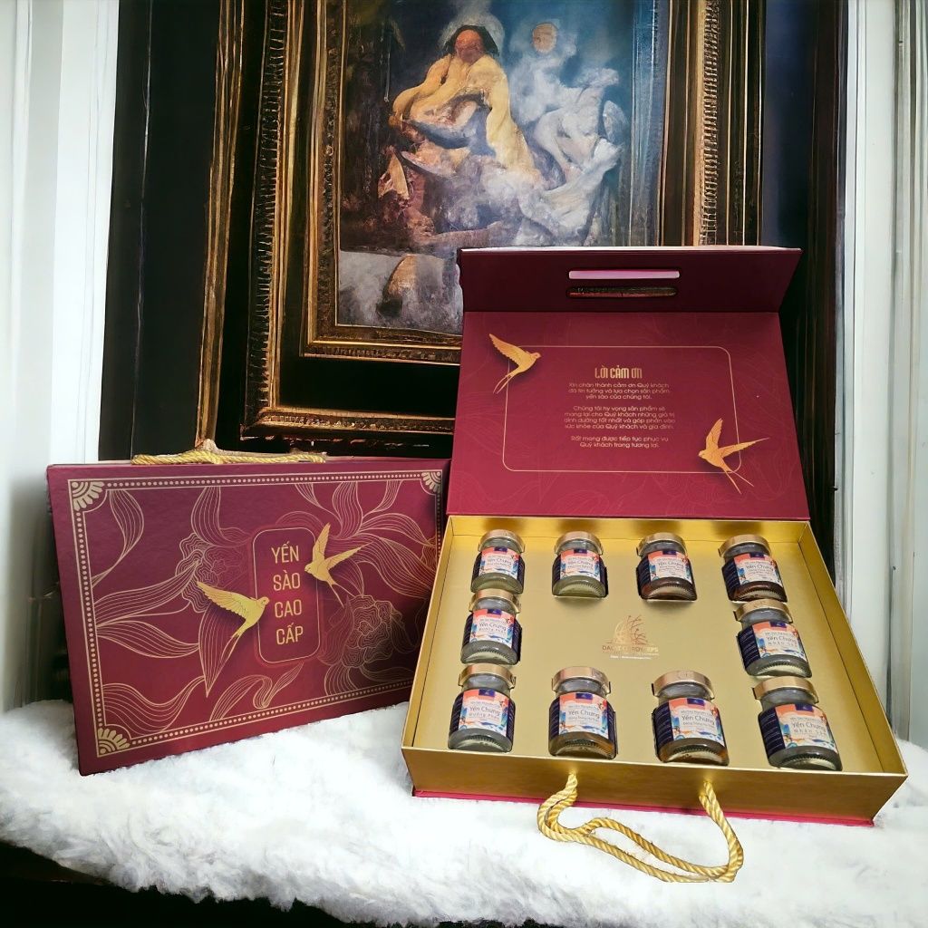 Hộp yến sào cao cấp đông trùng hạ thảo, nhân sâm, saffron, kỷ tử, long nhãn, hạt chia - Dalat Cordyceps - set 10 lọ yến