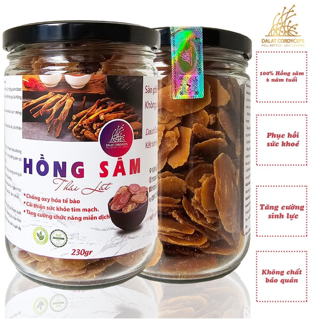 Hồng sâm 6 năm tuổi thái lát - Dalat Cordyceps