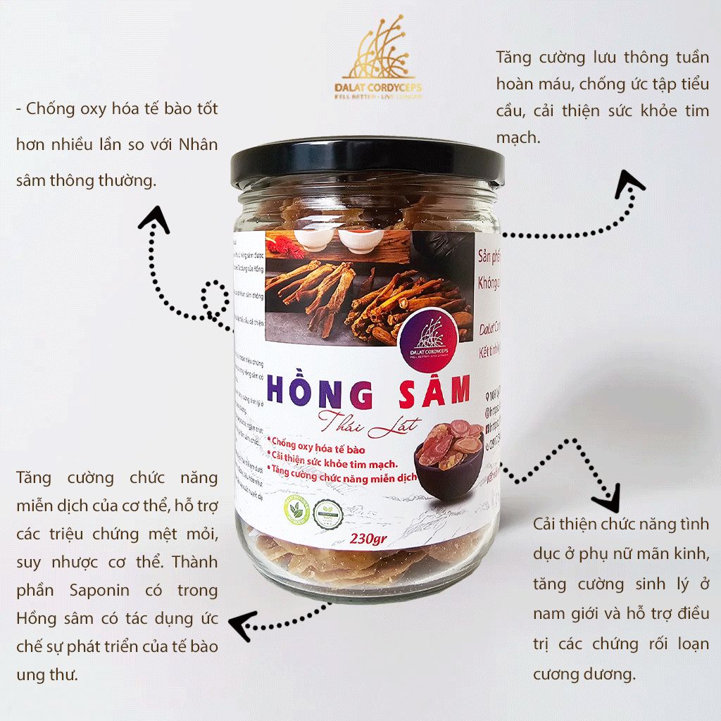 Hồng sâm 6 năm tuổi thái lát - Dalat Cordyceps
