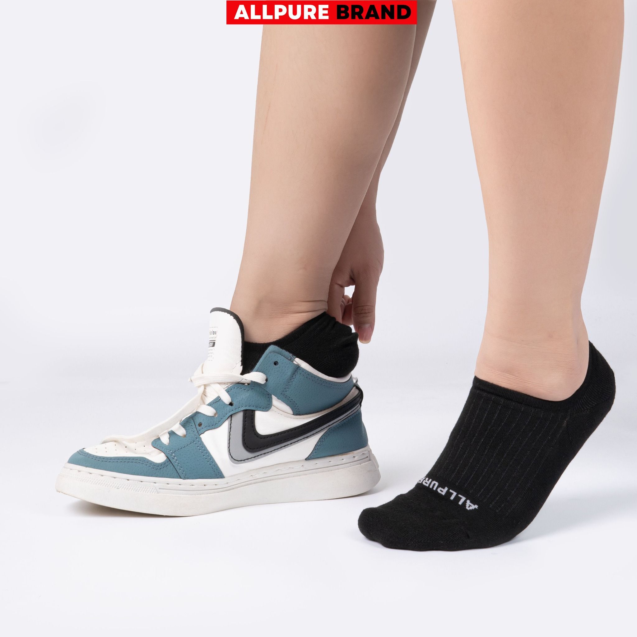 Combo 10 đôi tất lười chống tuột gót dệt sọc lưới thoáng khí khử mùi logo thương hiệu ALLPURE