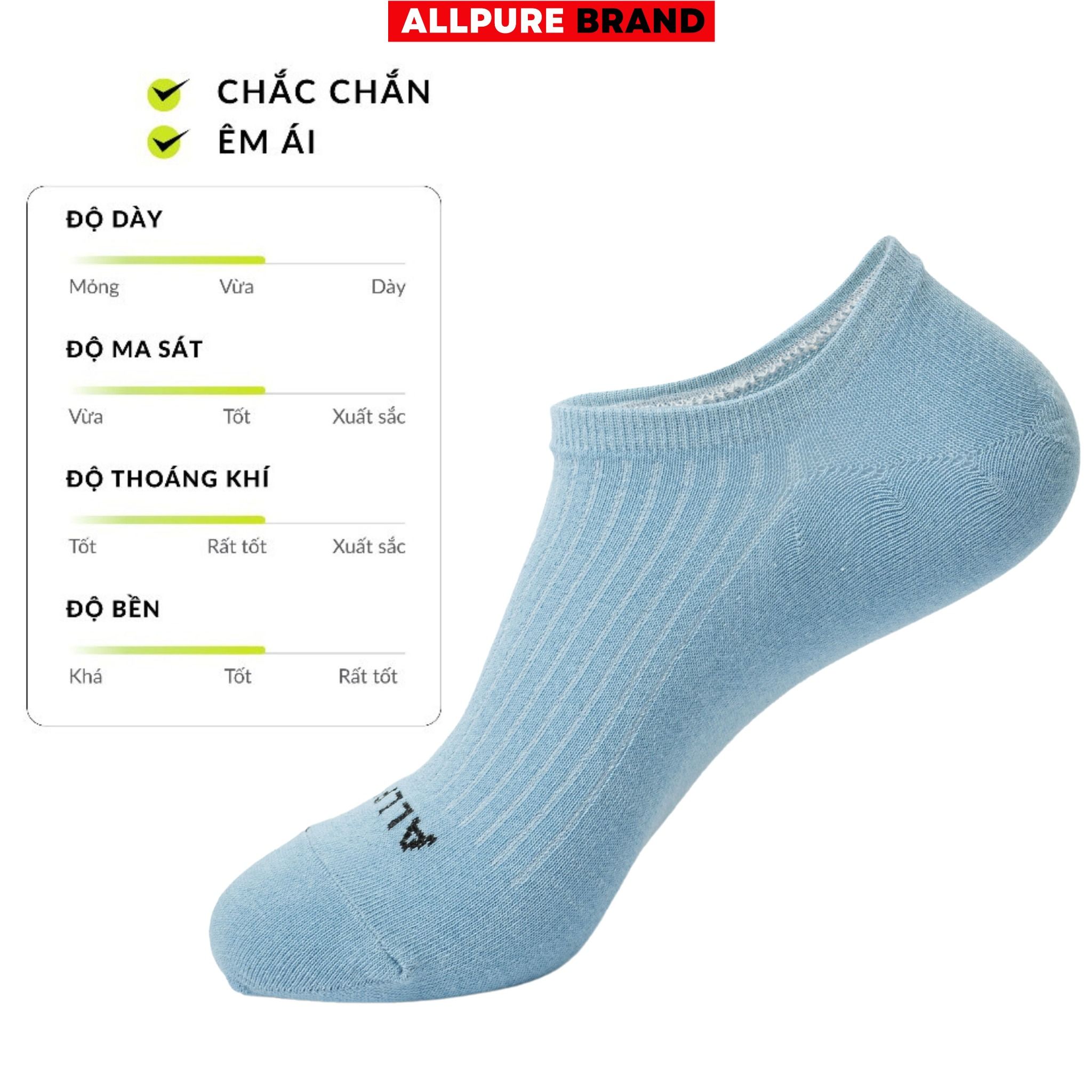 Combo 10 đôi tất lười chống tuột gót dệt sọc lưới thoáng khí khử mùi logo thương hiệu ALLPURE