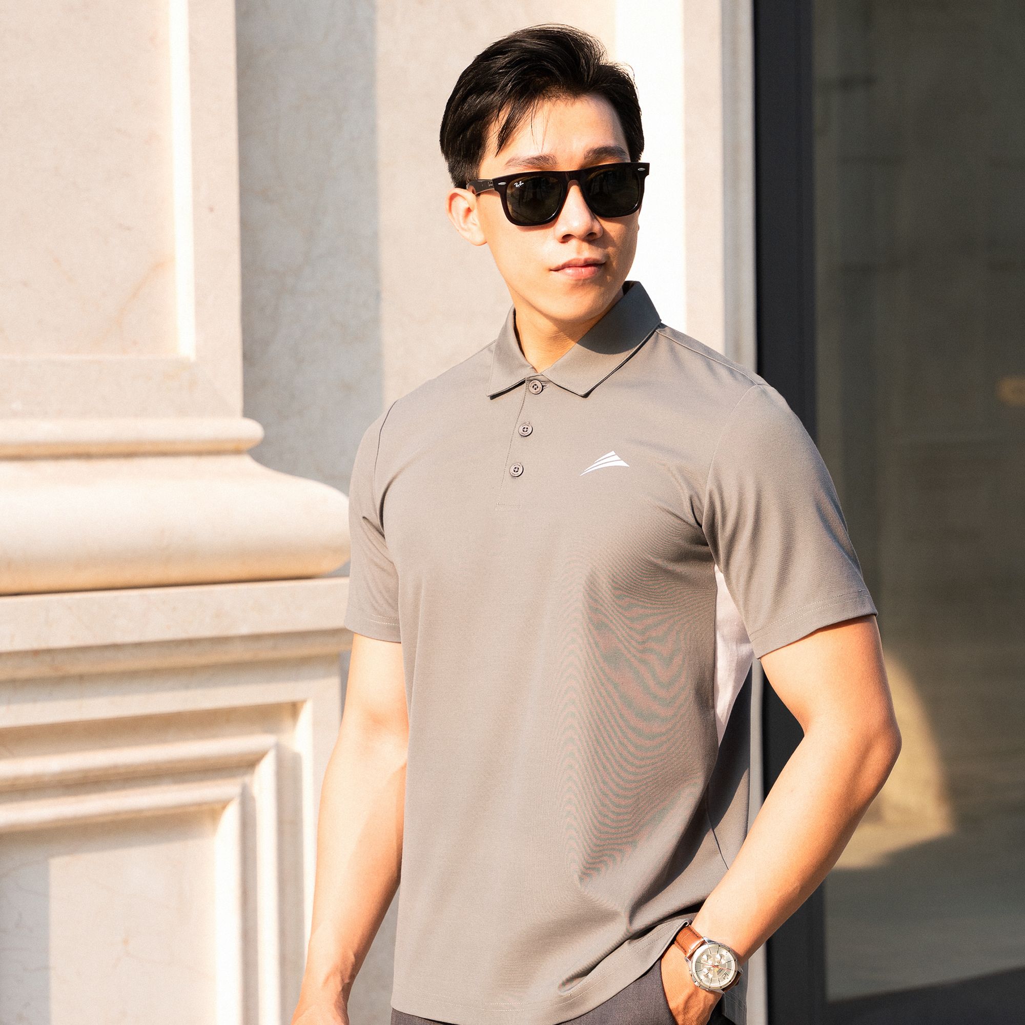 Áo Polo nam cổ bẻ, phối nách ALLPURE công nghệ Coolmax siêu mát, chống nhăn, ngăn mùi - màu Xám