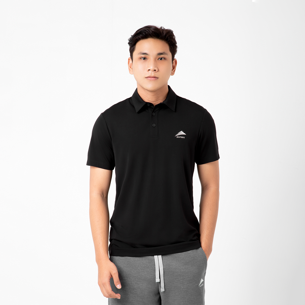 Áo Polo nam cổ sơ mi cao cấp ALLPURE công nghệ coolmax chống nhăn ngăn mùi - màu Đen Black