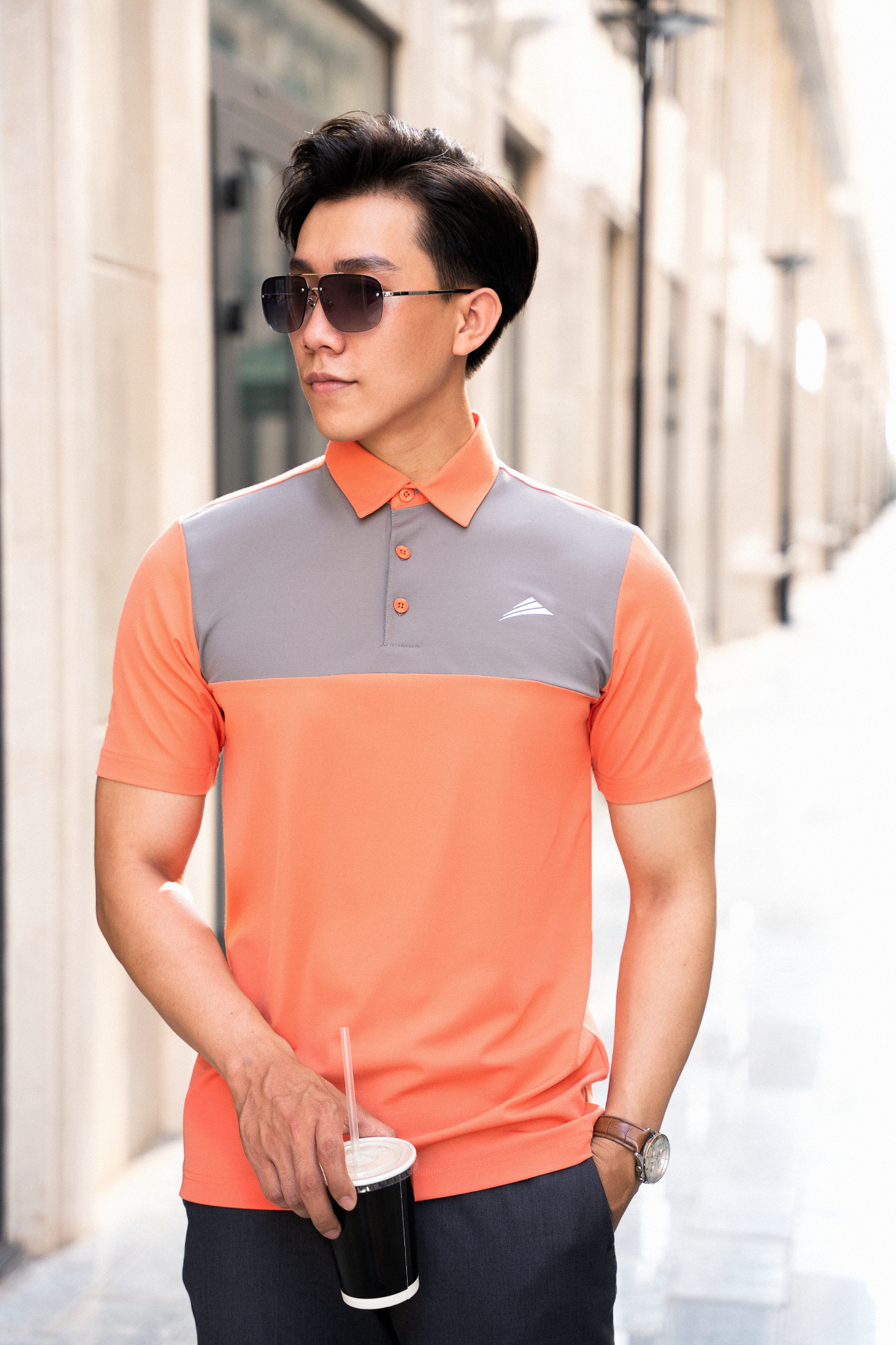 Áo Polo nam cổ sơ mi, phối ngực ALLPURE công nghệ Coolmax siêu mát, chống nhăn, ngăn mùi - màu Carot phối Xám