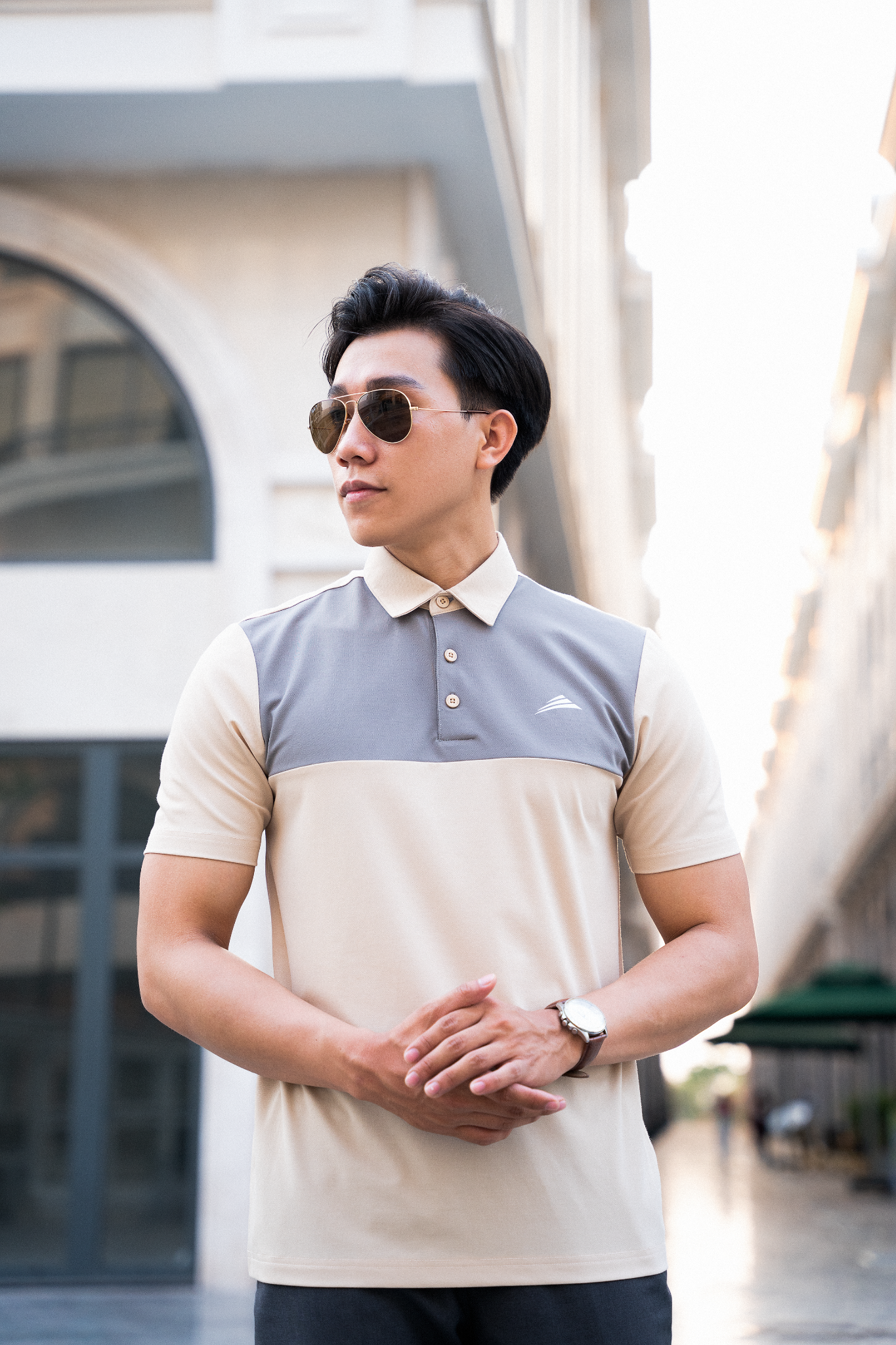 Áo Polo nam cổ sơ mi, phối ngực ALLPURE công nghệ Coolmax siêu mát, chống nhăn, ngăn mùi - màu Vàng phối Xám