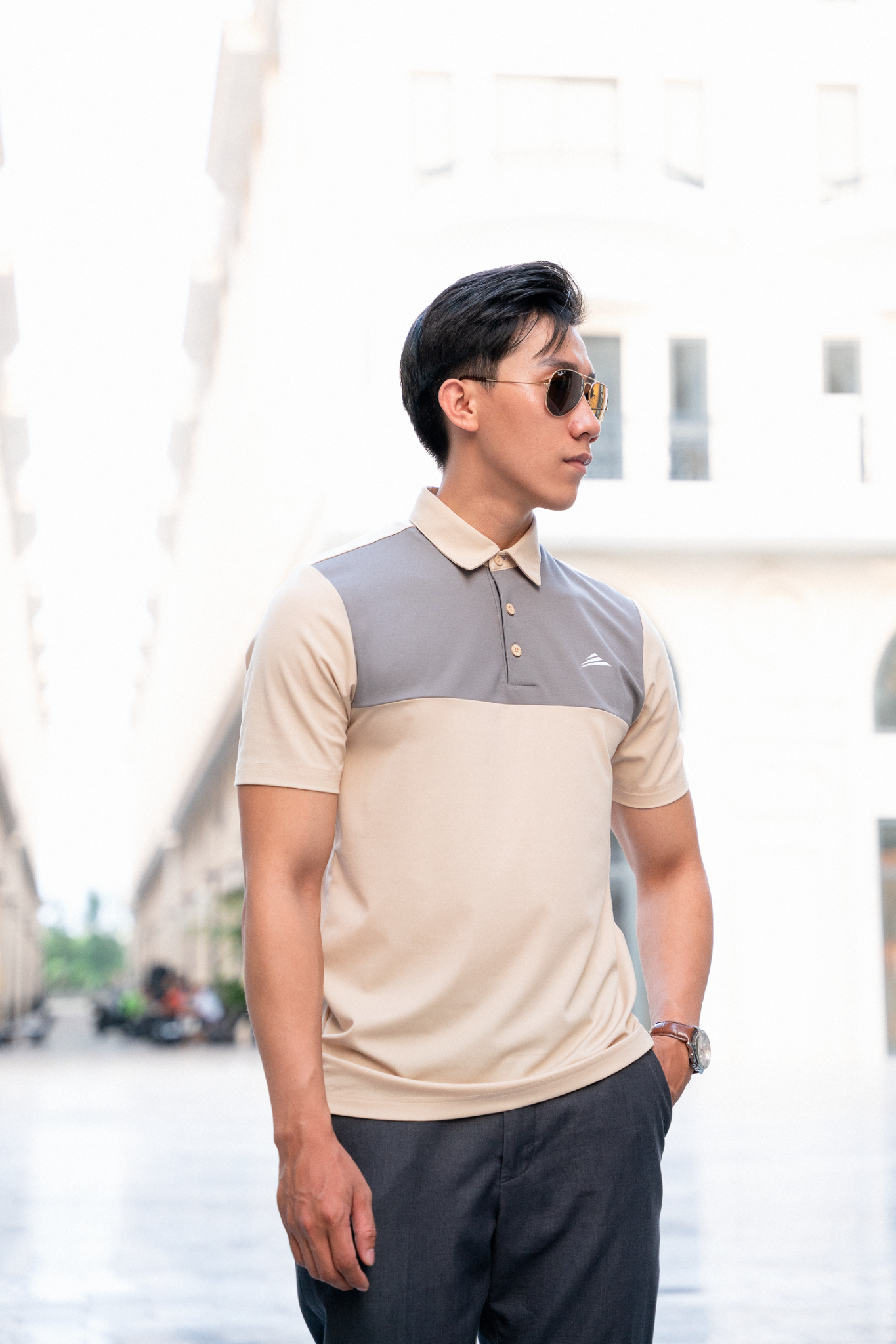 Áo Polo nam cổ sơ mi, phối ngực ALLPURE công nghệ Coolmax siêu mát, chống nhăn, ngăn mùi - màu Vàng phối Xám