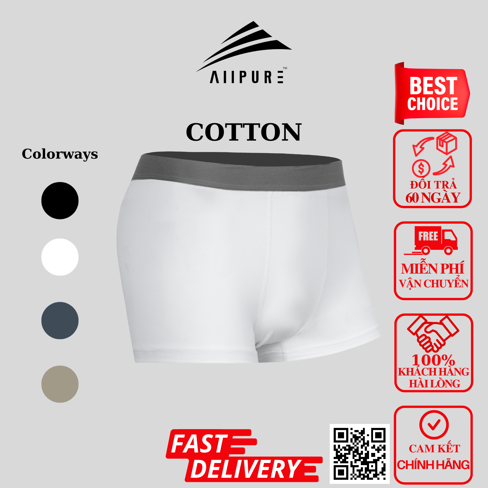Combo 03 quần lót nam Trunk Cotton Compact co giãn, khử mùi, kháng khuẩn Xanh-Đen-Trắng