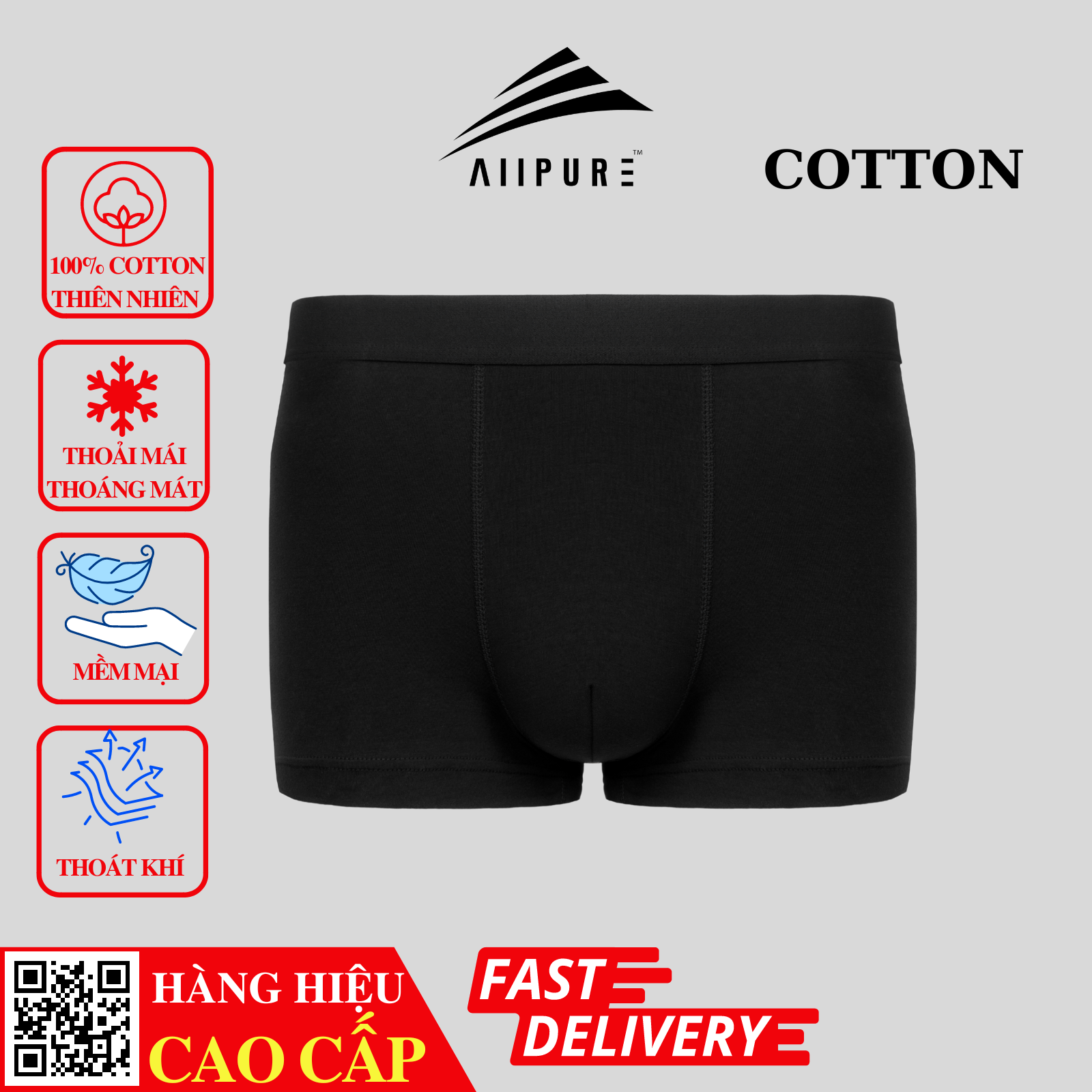 Combo 03 quần lót nam Trunk Cotton Compact co giãn, khử mùi, kháng khuẩn-Trắng-Đen-Xám