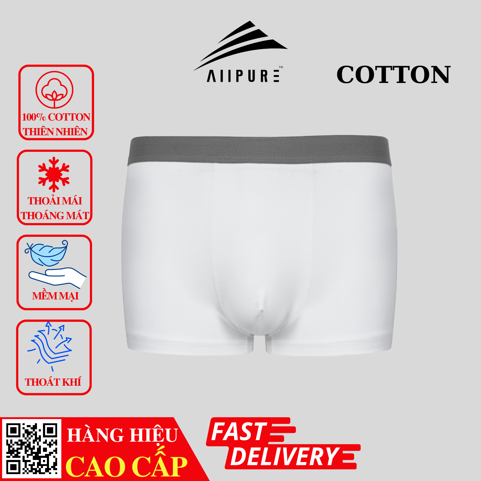 Combo 03 quần lót nam Trunk Cotton Compact co giãn, khử mùi, kháng khuẩn Xanh-Đen-Trắng