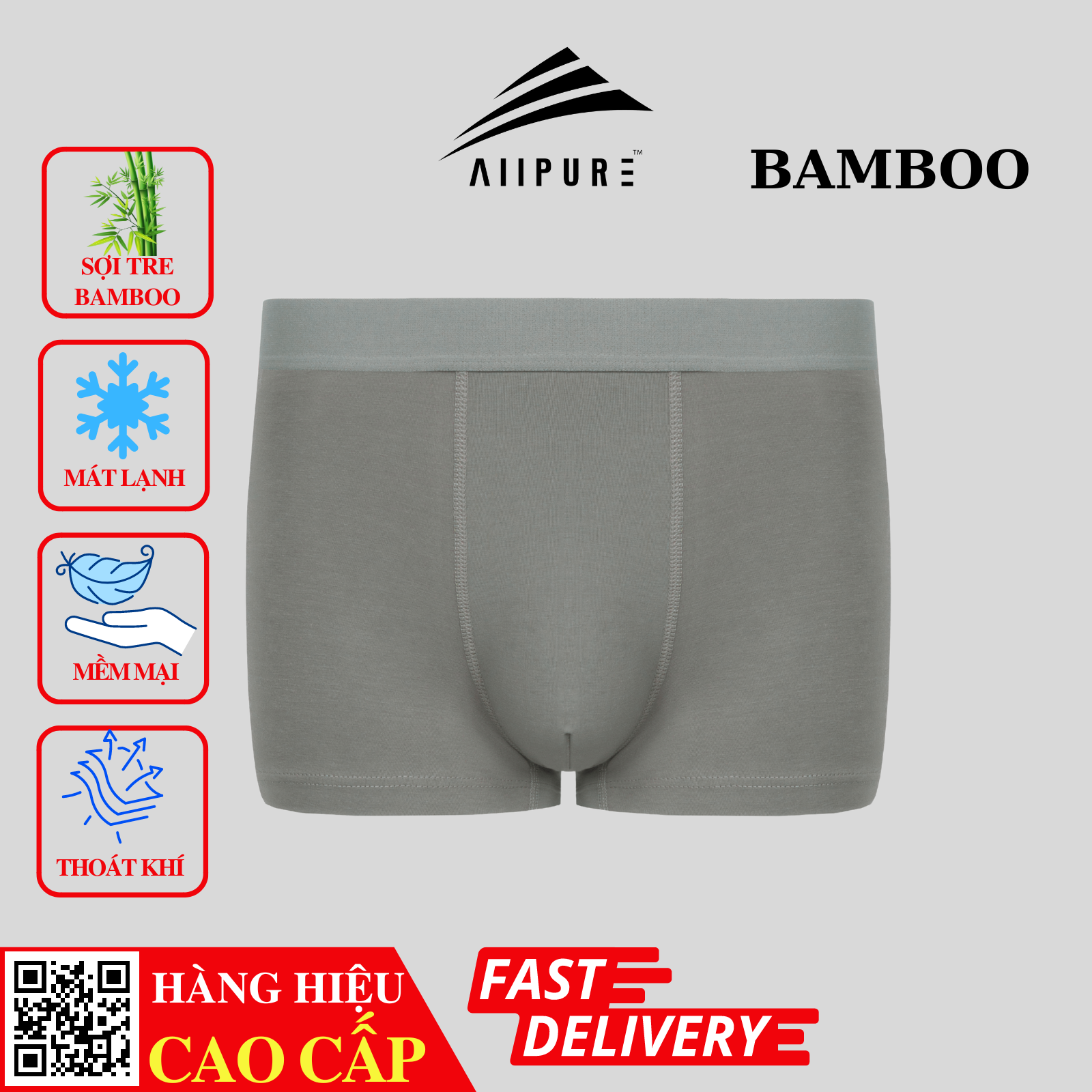 Combo 03 Quần lót nam Trunk Bamboo ALLPURE khử mùi, kháng khuẩn màu-Xanh-Xám-Đen