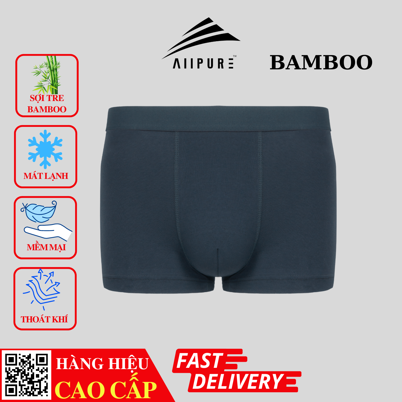 Combo 03 Quần lót nam Trunk Bamboo ALLPURE khử mùi, kháng khuẩn màu-Xanh-Xám-Đen
