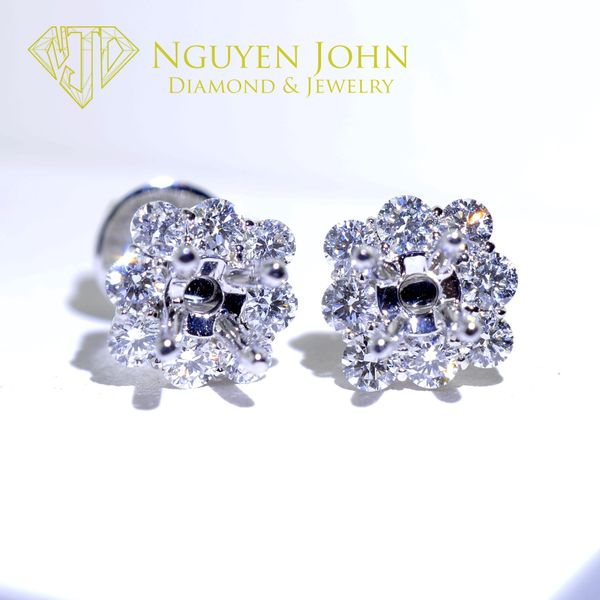  SQUARE DIAMOND EARRINGS 4.3MM (BÔNG TAI KIM CƯƠNG VUÔNG Ổ CHỦ 4.3LI) 