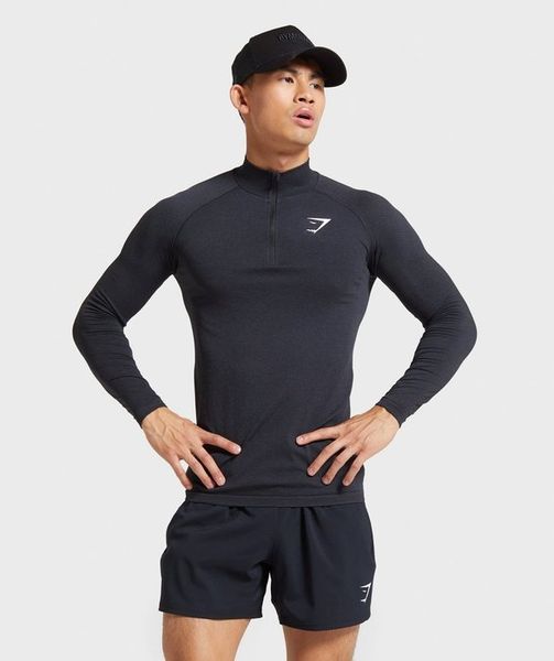 1/4 zip VITAL SEAMLESS LST-SHIRT - BLACK – LukeAesthetic