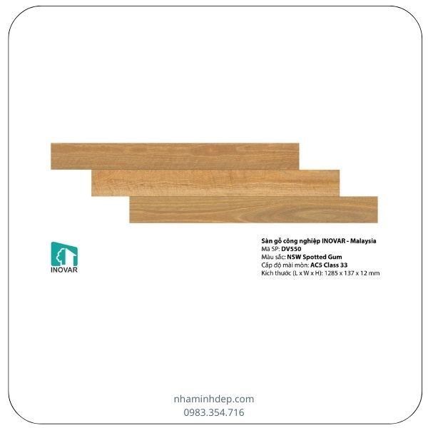 Sàn gỗ công nghiệp dày 12mm Malaysia Inovar DV550