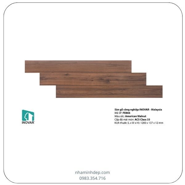 Sàn gỗ công nghiệp dày 12mm Malaysia Inovar FE866