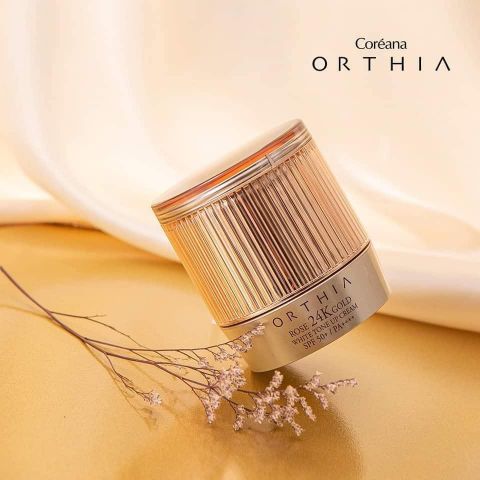  Kem nâng tông chống nắng hoa hồng và vàng 24k Coreana ORTHIA Rose 24K Gold White Tone Up Cream (KCN) 