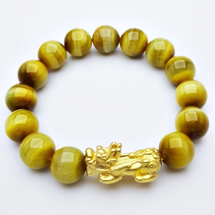  Lắc tay đá opal vàng tự nhiên tỳ hưu bạc mạ vàng 24K GEMBANK 