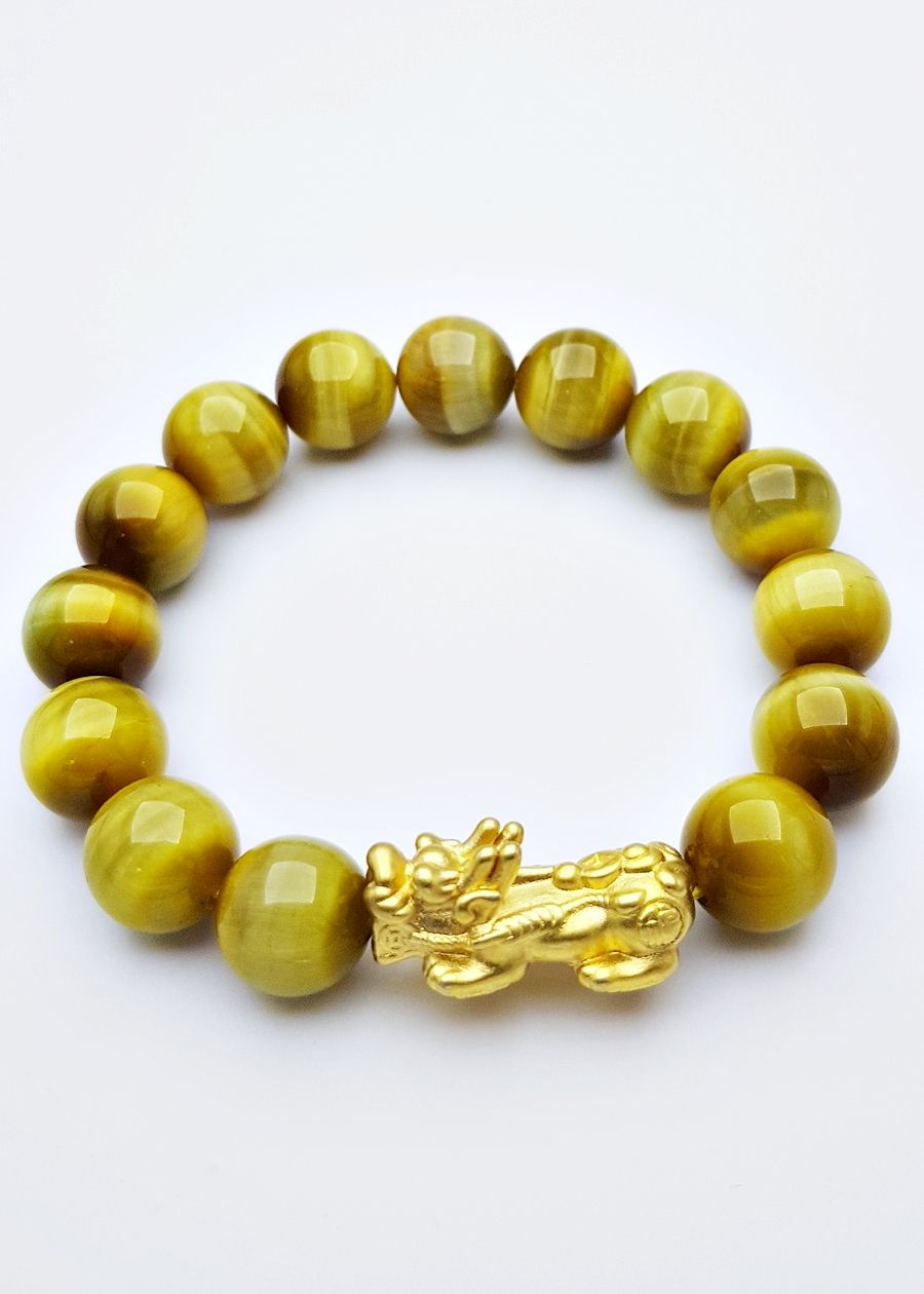  Lắc tay đá opal vàng tự nhiên tỳ hưu bạc mạ vàng 24K GEMBANK 