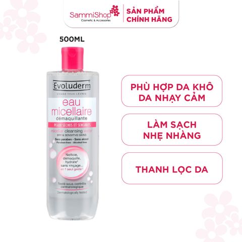 Evoluderm Nước tẩy trang Micellar Cleansing Water Dry And Sensitive Skin 500ml