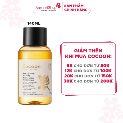 Cocoon Nước tẩy trang hoa hồng Rose Bi-Phase Micellar Water 140ml